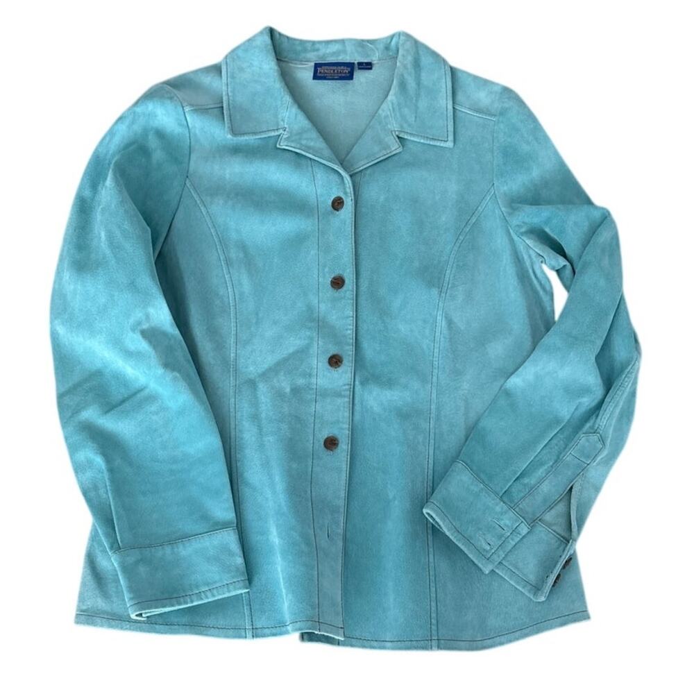 Pendleton Teal Suede Leather Button Front Jacket … - image 1